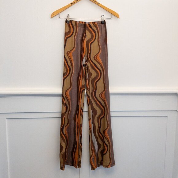 Motel Retro Swirl Print Mesh Flare Pants XXS 70s Style Festival Boho - Picture 2 of 5